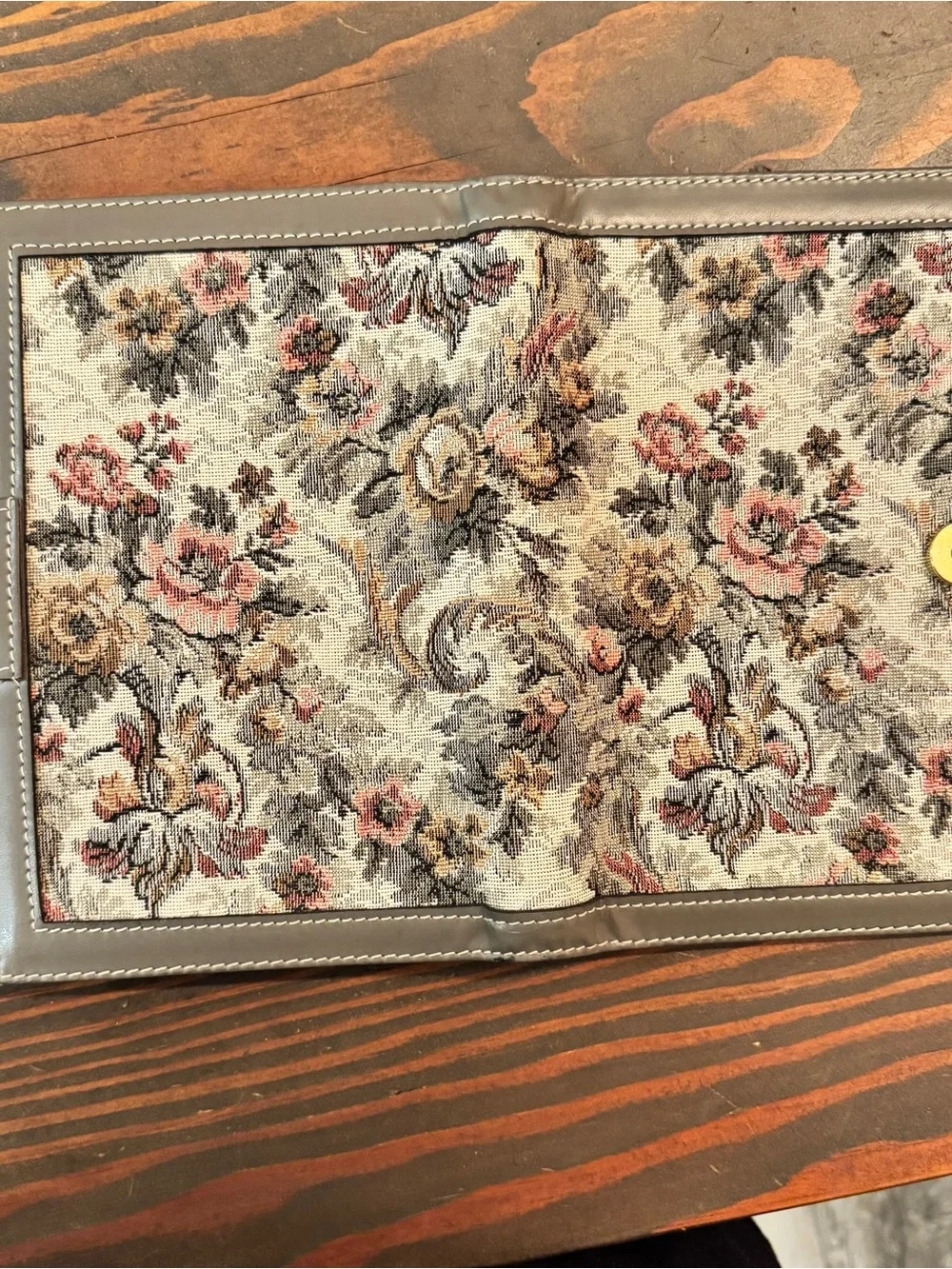 Vintage French Luggage Company Gray Rose Tapestry Memo Pad Holder Organizer